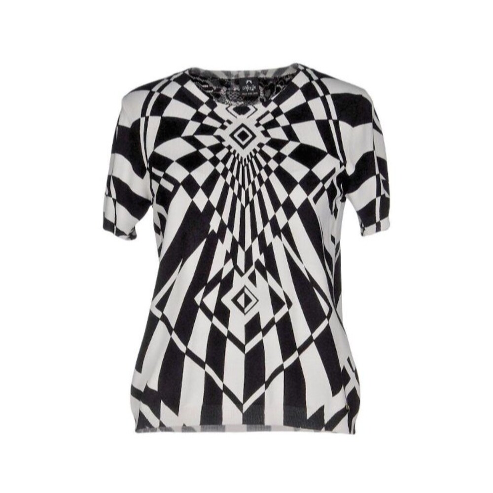 Lafty Lie Women's Black & White Geometric Crew Neck Stretch Sweater Top Sz 10/46